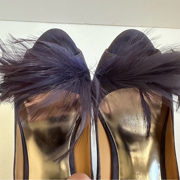 Badgley Mischka Ginnie Purple Suede Peep Toe Feather Heel Pump 8 - Picture 8 of 15